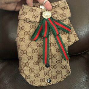 Designer Tan pet Shirt with Ribbon Detail